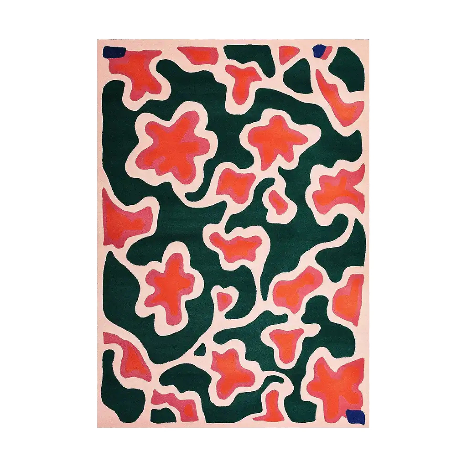 Top view of the Blossoming Garden Harmony Hand Tufted Wool Area Rug featuring an abstract floral pattern with vibrant pink and green colors on a soft cream background.