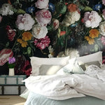 Blossoming Oversized Roses on Black Wallpaper