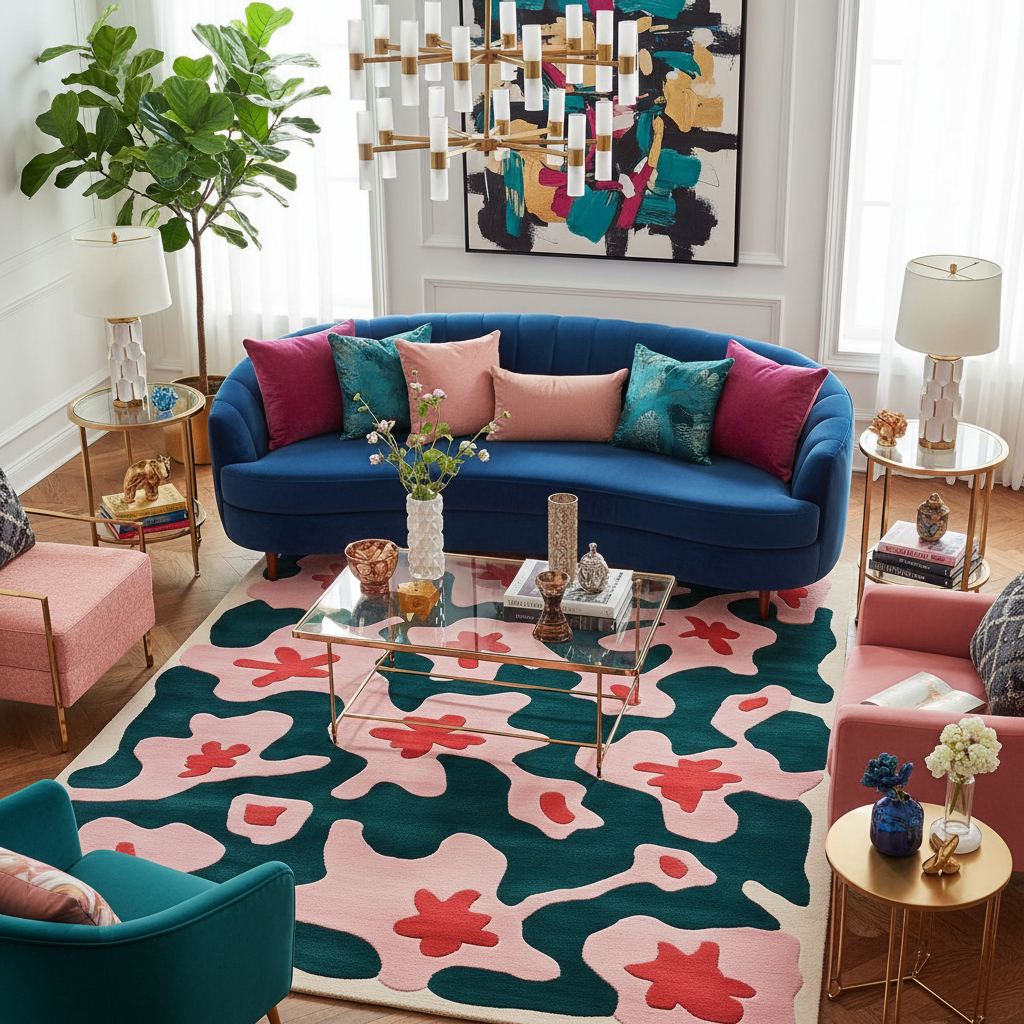 Blossoming Teal Hand Tufted Wool Rug