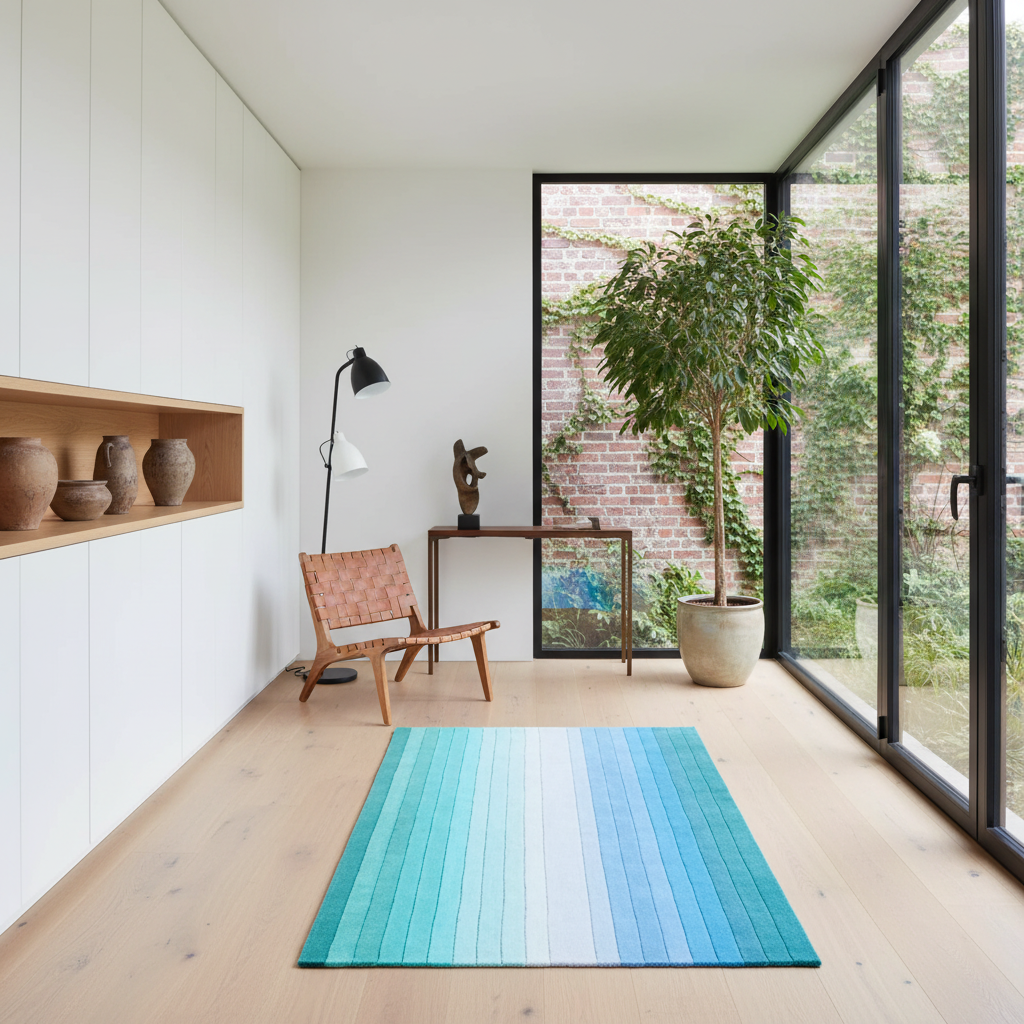 Blue and Green Ombre Stripe Hand Tufted Wool Rug