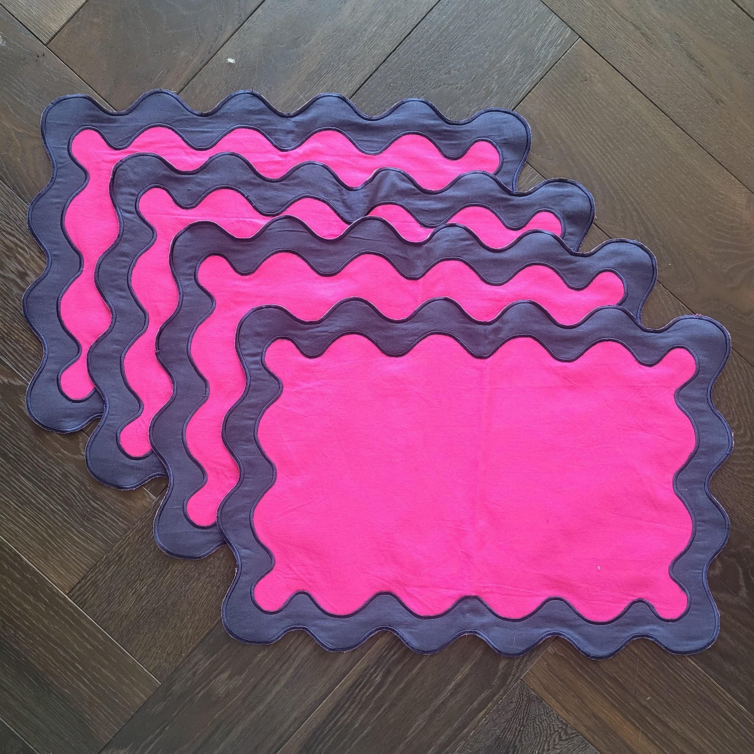 Blue and Pink Scallop 100% Linen Placemat