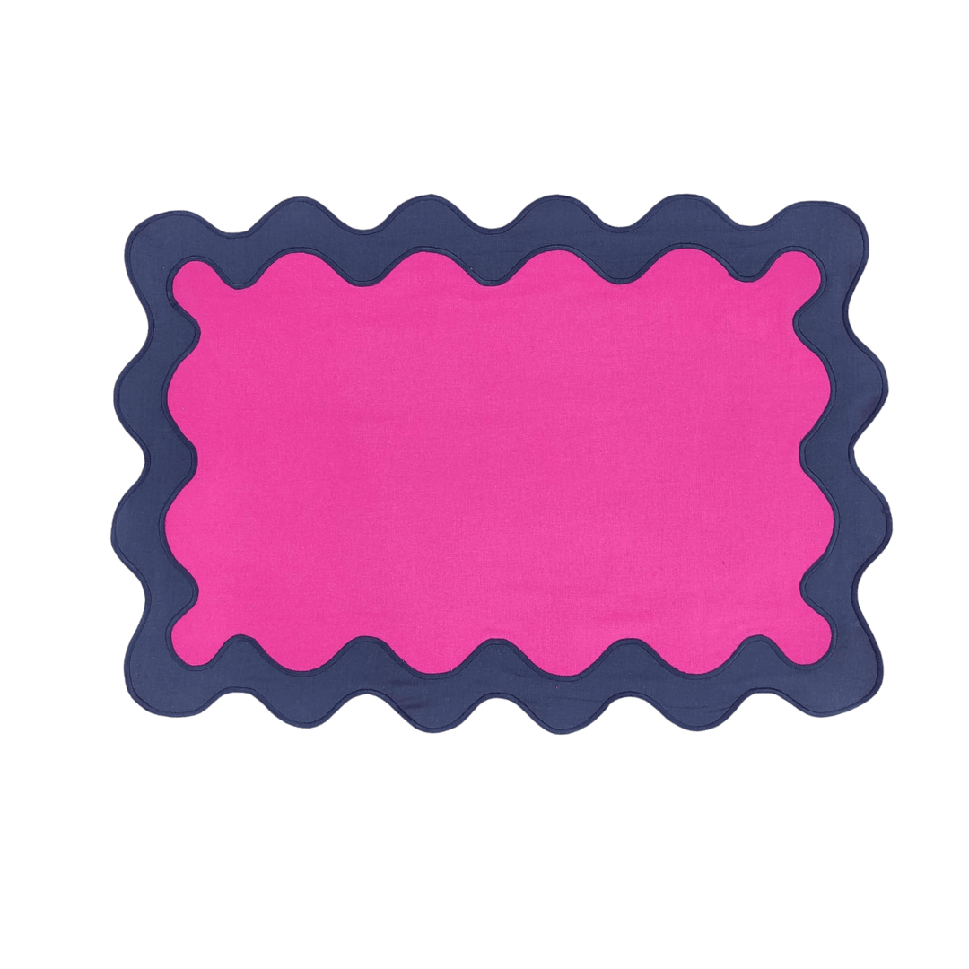 Blue and Pink Scallop 100% Linen Placemat - MAIA HOMES