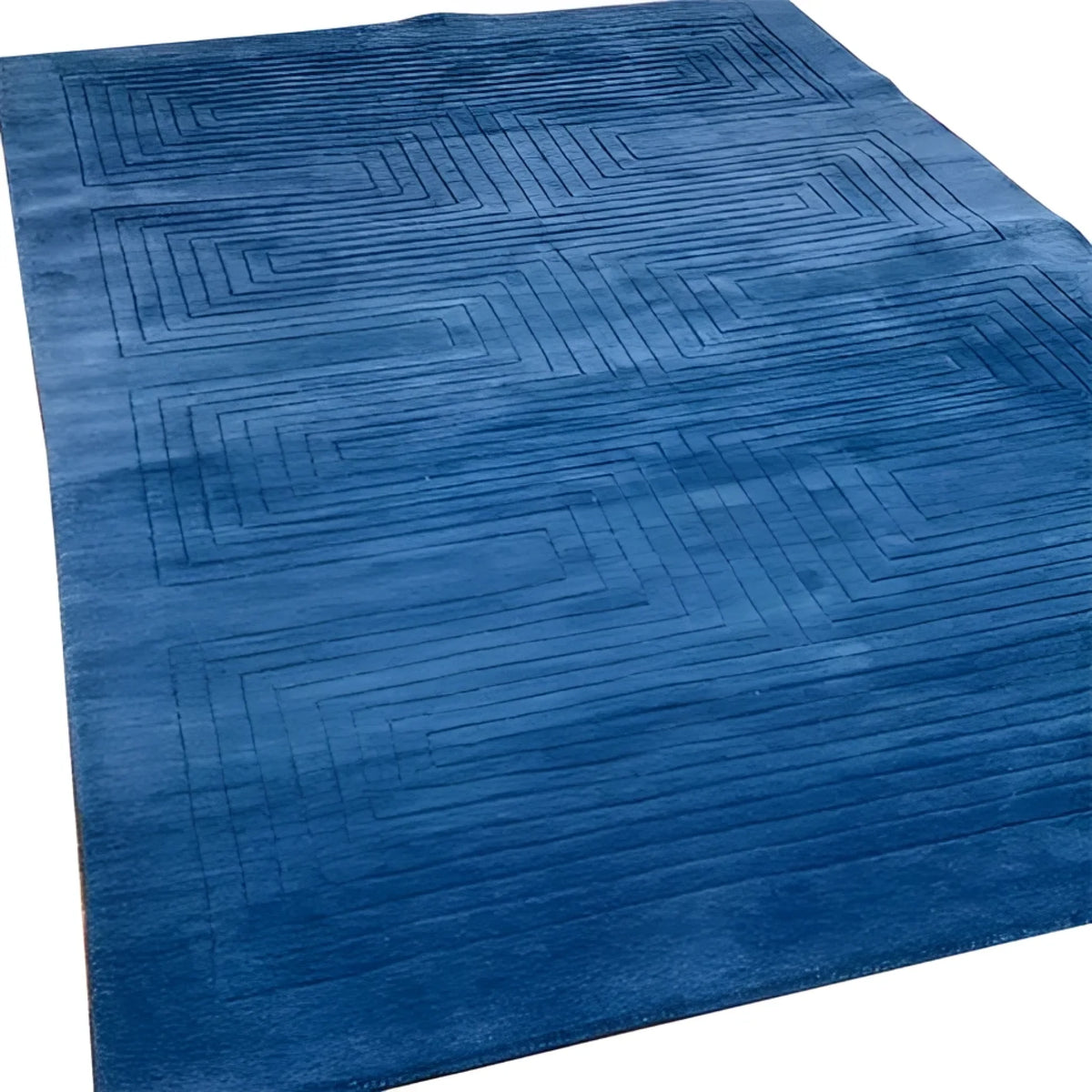 A stylish Blue Arctic Geo Modern Hand Tufted Wool Area Rug measuring 8 x 10 ft. Perfect for adding a contemporary touch to living rooms and dining rooms, this rug features a geometric pattern that enhances any space. Ideal as a focal point in your living room or as a sophisticated dining room area rug, its wool construction ensures durability and comfort.