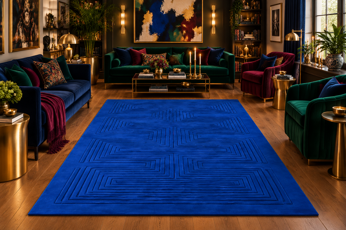 Blue Arctic Geo Modern Hand Tufted Wool Rug — Custom 6' × 6'