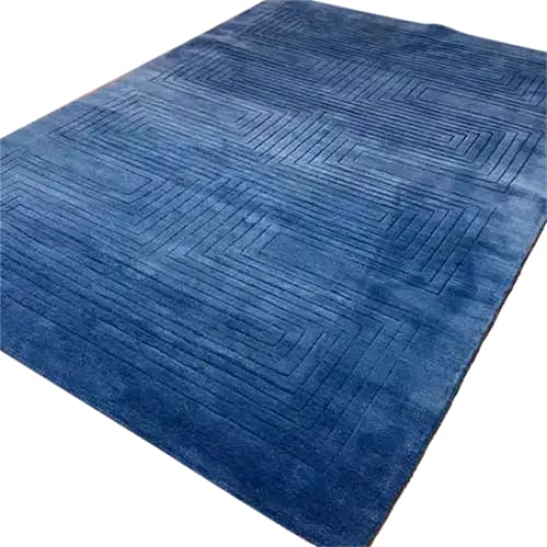 Top view of the Blue Arctic Geo Modern Hand Tufted Wool Rug, perfect for a living room or dining room. This luxurious 8 x 10 ft area rug features a geometric pattern that adds a contemporary touch to any space, making it an ideal choice for those seeking high-quality wool rugs for living room or dining room area rugs.