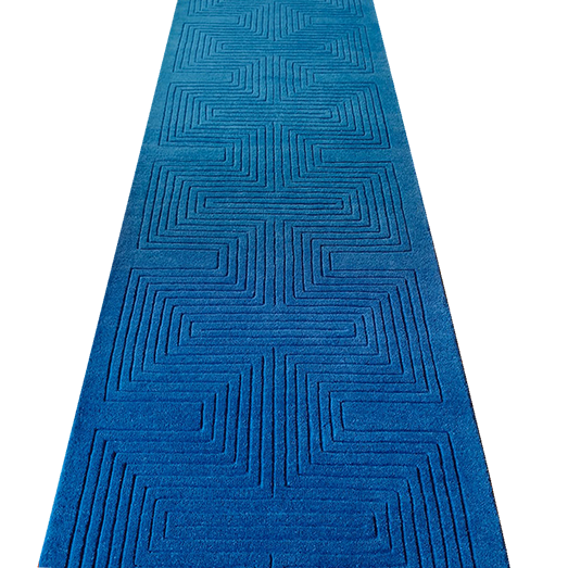Blue Arctic Geo Modern Hand Tufted Wool Rug Runner 16 ft