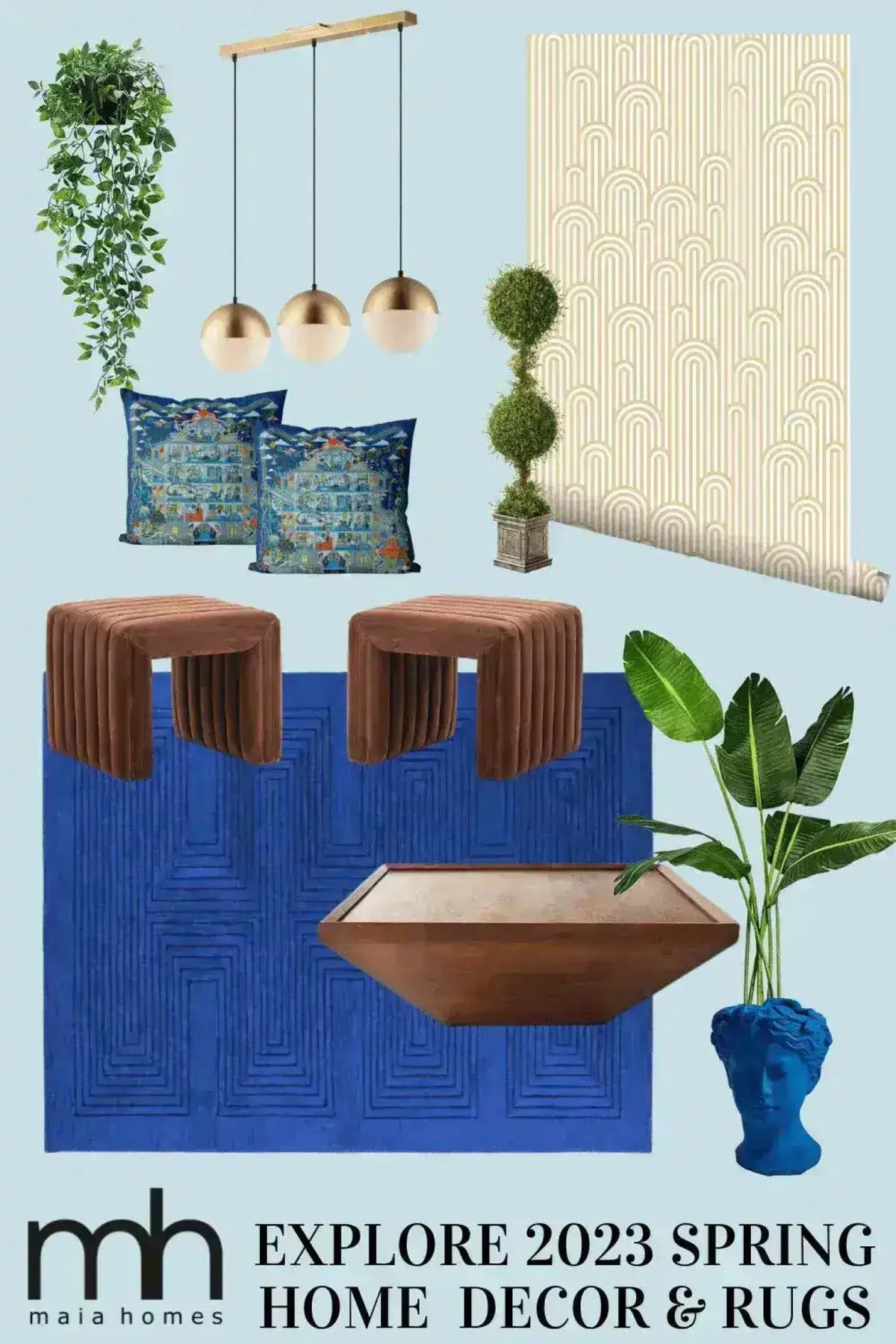 Blue Arctic Geo Modern Hand Tufted Wool Rug Runner 16 ft - MAIA HOMES