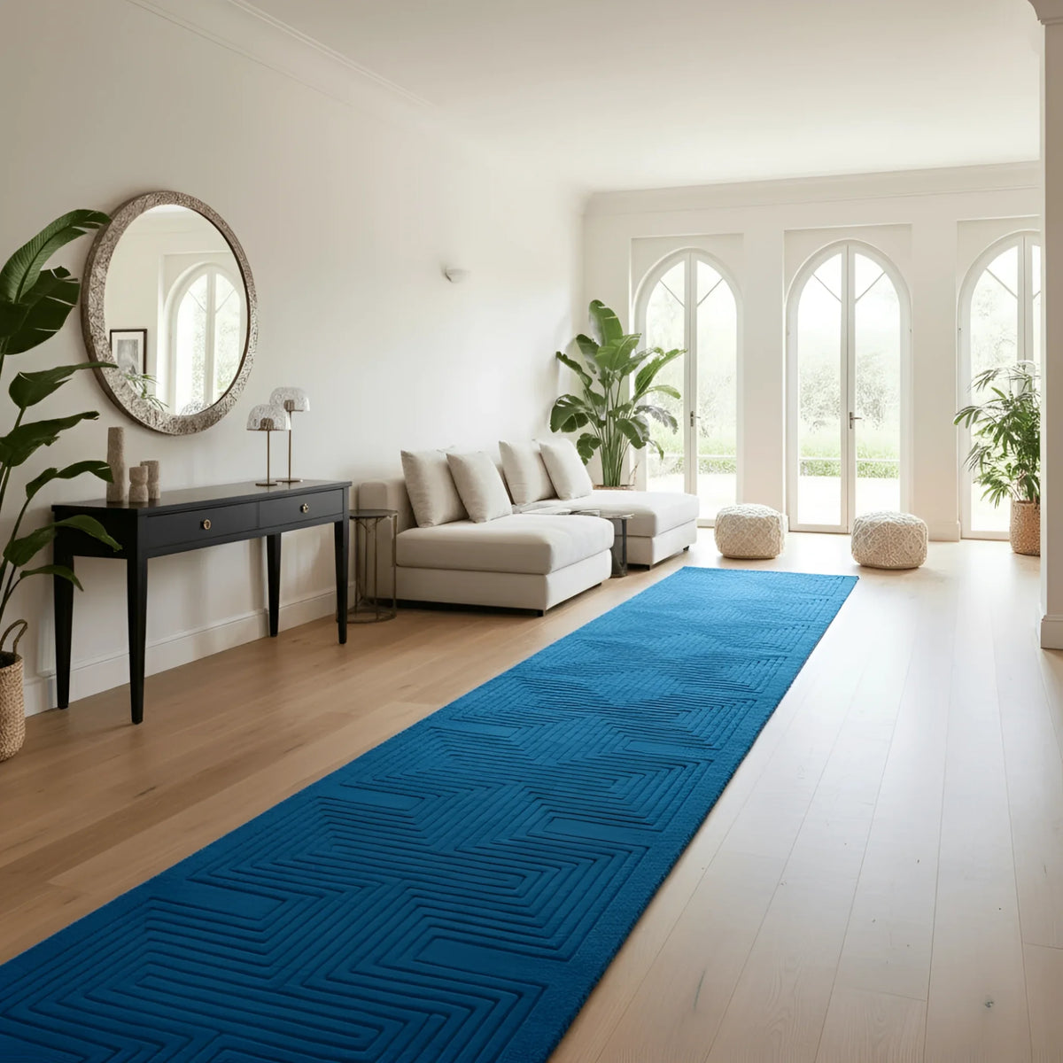 Blue Arctic Geo Modern Hand Tufted Wool Rug Runner 16 ft - MAIA HOMES
