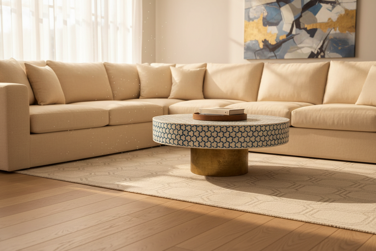 Blue Bone Inlay Brass Leg Round Coffee Table