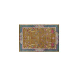 Blue Bordered Spring Floral in the Golden Sky Wool Hand Knotted Area Rug - MAIA HOMES