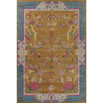 Blue Bordered Spring Floral in the Golden Sky Wool Hand Knotted Area Rug
