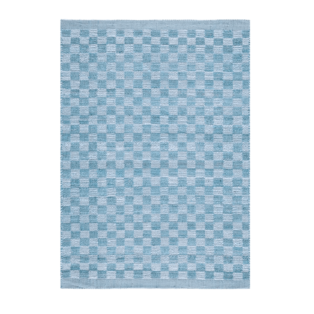 Blue Checkered Jute Rug with Fringe