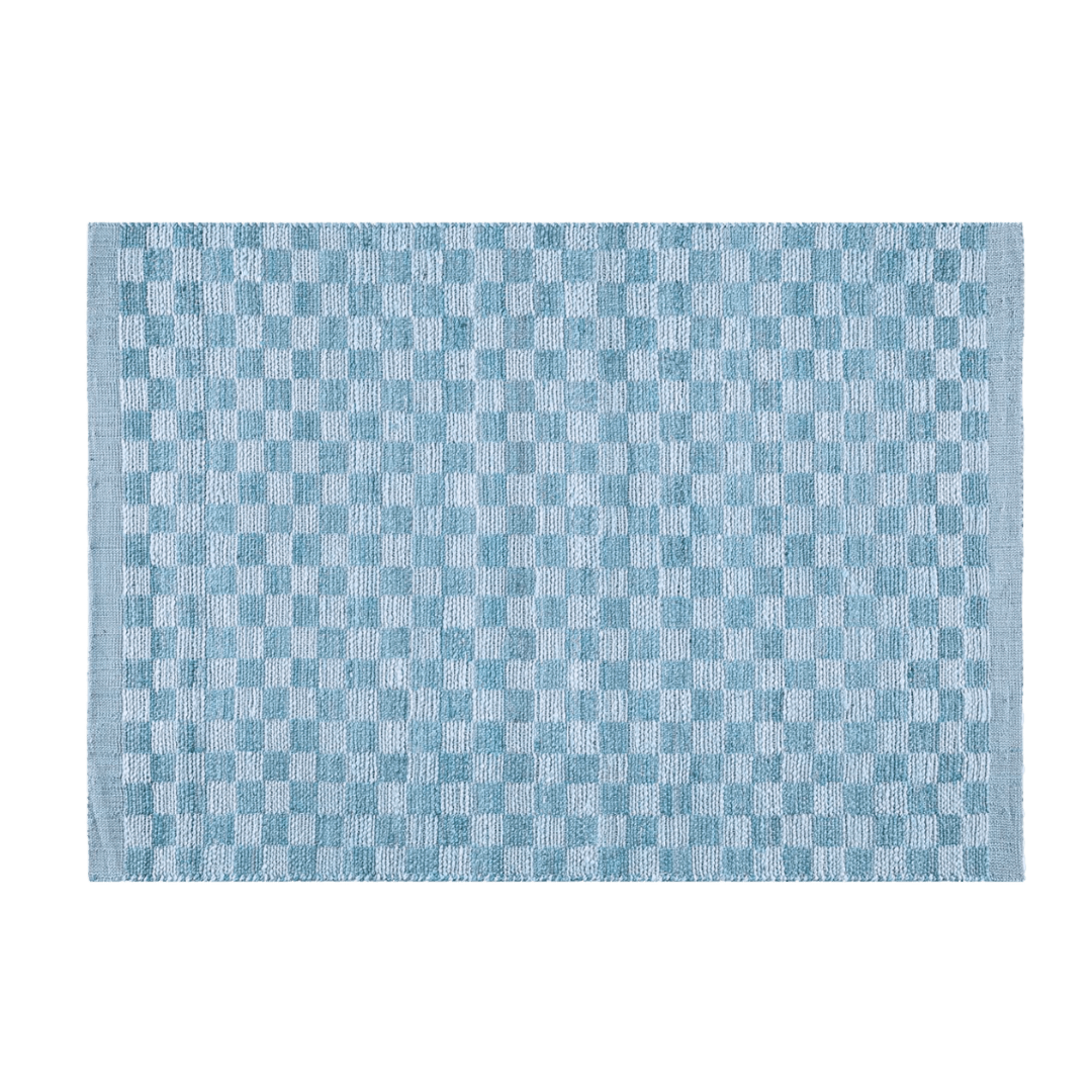 Blue Checkered Jute Rug with Fringe - MAIA HOMES