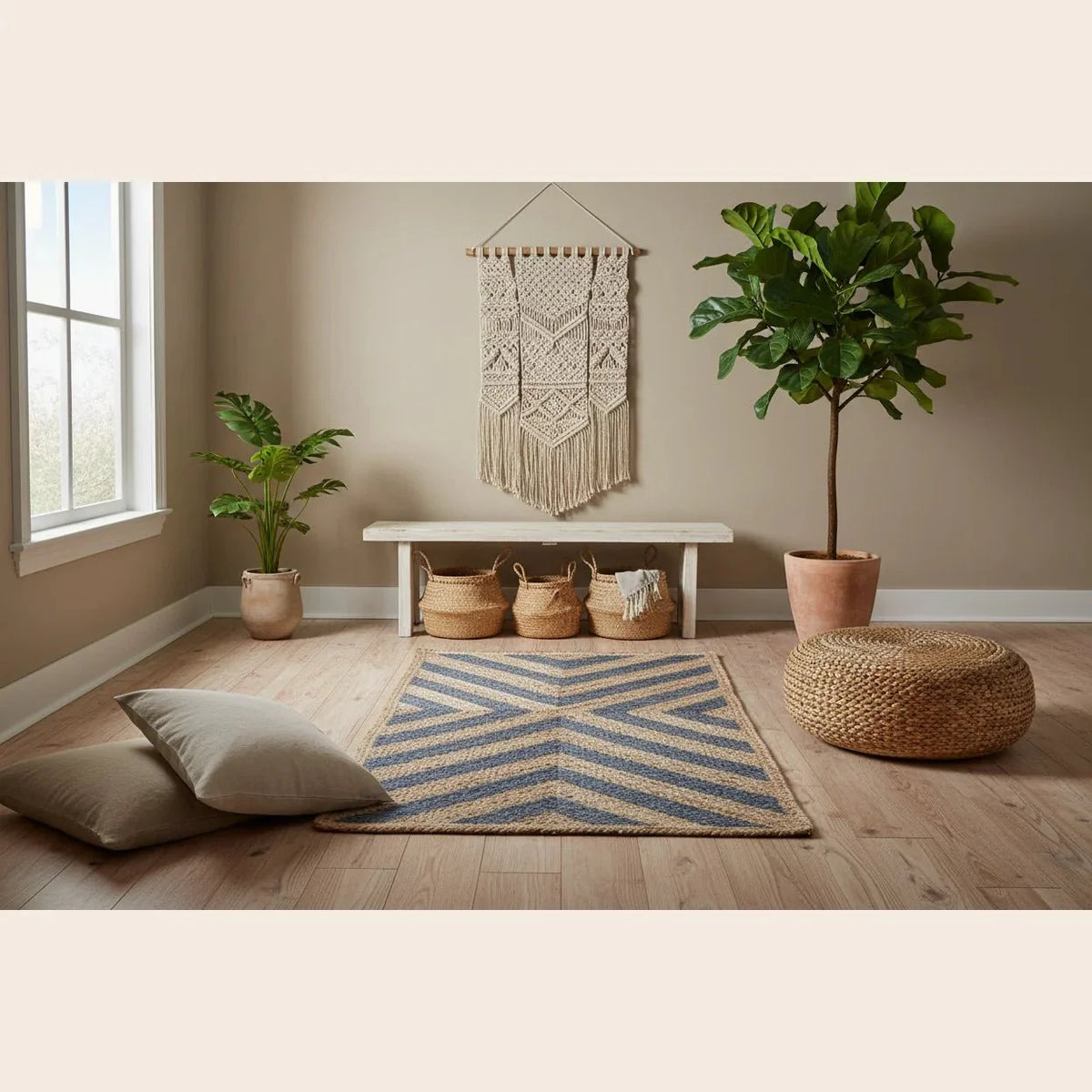 Blue Chevron Jute Rug