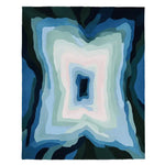 Top view of the Blue Depth Vortex Hand Tufted Rug, an area rug with a contemporary design. Featuring a bold, abstract pattern in shades of blue, green, and white, this wool rug is perfect for adding a modern touch to living room area rugs. Ideal for those looking for stylish rugs for living rooms.
