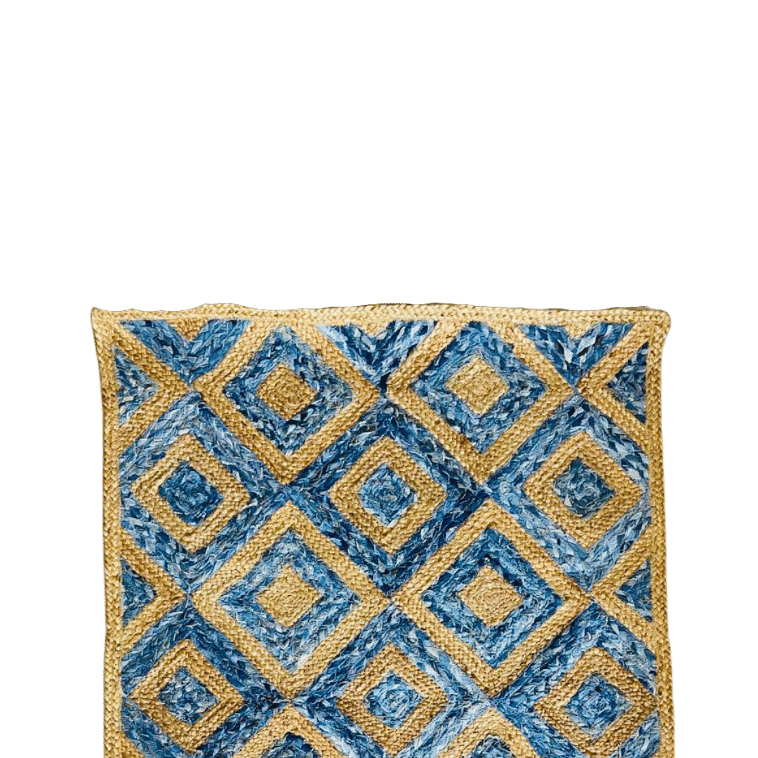 Blue Diamonds Runner Jute Rug