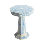 Blue Floral Bone Inlay Pedestal Side Table