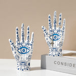 Blue Floral Evil Eye Porcelain Jewelry Holder Stand