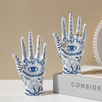 Blue Floral Evil Eye Porcelain Jewelry Holder Stand