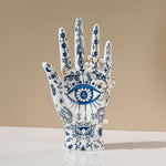 Blue Floral Evil Eye Porcelain Jewelry Holder Stand