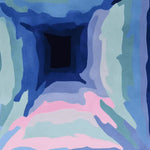 The Blue Haze Tunnel Hand Tufted Rug features an abstract design with a vibrant mix of blues, pinks, and greens, perfect for adding a contemporary touch to large living room spaces. This wool area rug, sized 8x10, creates a striking visual effect reminiscent of a tunnel, making it an ideal choice for those seeking modern living room rugs.