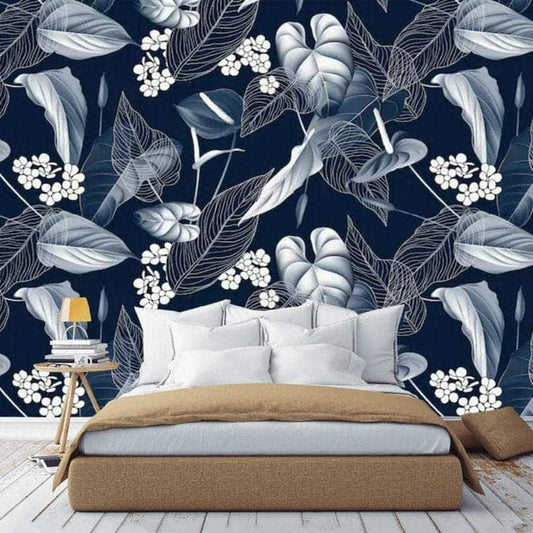 Blue Monstera and Floral Watercolor Wallpaper Blue Monstera and Floral Watercolor Wallpaper 