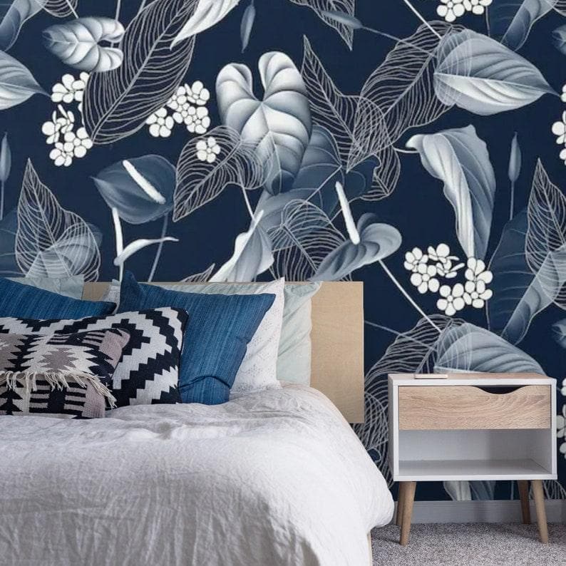 Blue Monstera and Floral Watercolor Wallpaper Blue Monstera and Floral Watercolor Wallpaper Blue Monstera and Floral Watercolor Wallpaper 