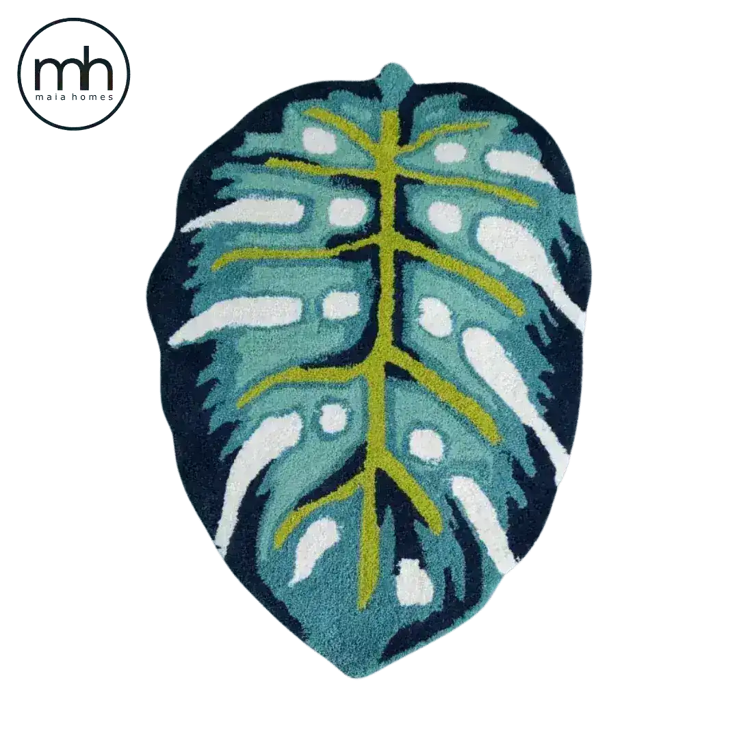 Blue Monstera Leaf Shaped Accent Hand Tufted Wool Rug – MAIA HOMES
