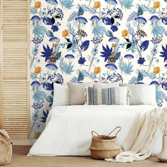 Blue Mushroom Floral Wallpaper - MAIA HOMES