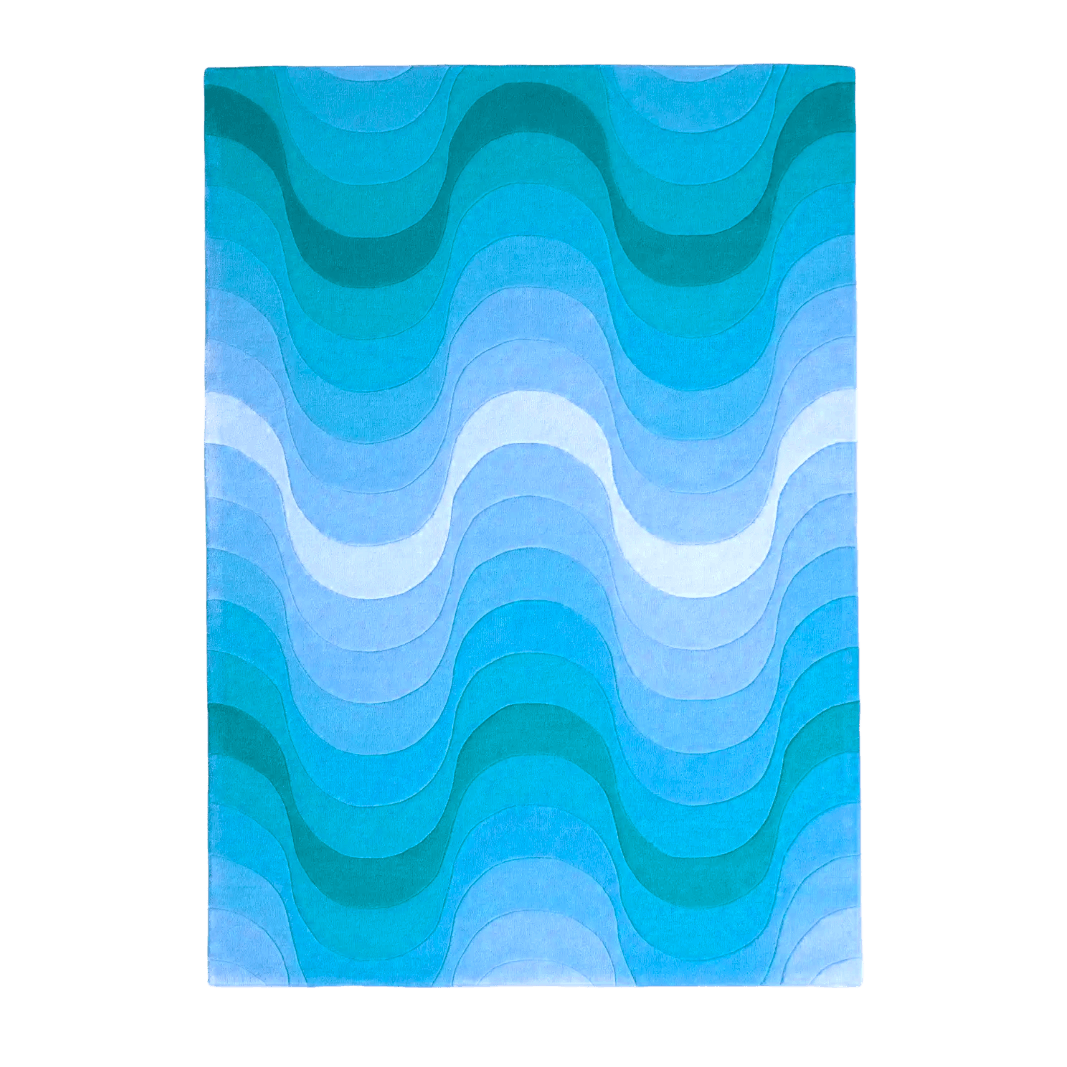 Blue Ombre Wavy Curve Hand Tufted Wool Rug