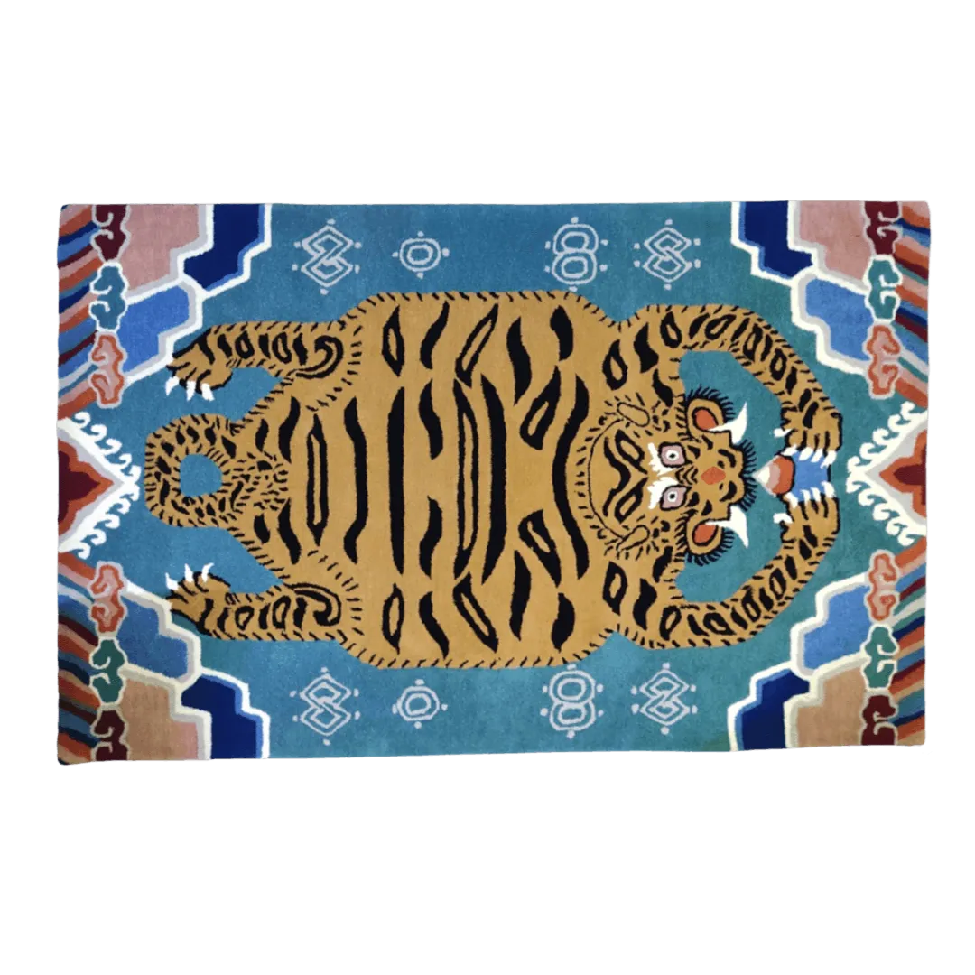 Blue Oriental Tiger Hand Tufted Wool Rug