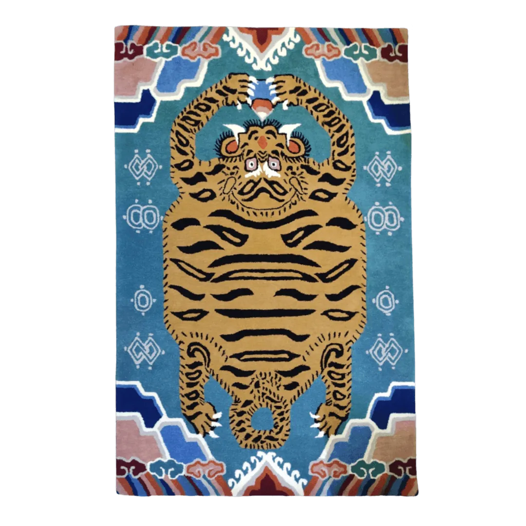 Blue Oriental Tiger Hand Tufted Wool Rug