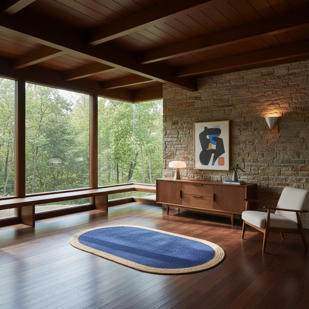 Blue Oval Jute Rug