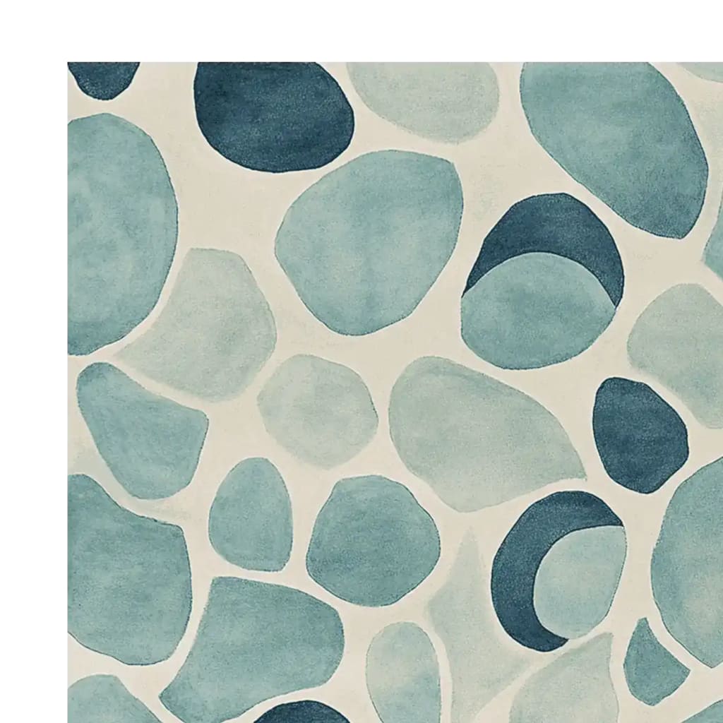 This Blue Pebbles Hand Tufted Rug features a charming abstract design of blue and teal pebbles set against a creamy background. Ideal as a contemporary rug, it enhances the aesthetic of any living room. This wool rug is perfect for those seeking stylish area rugs for living room spaces.