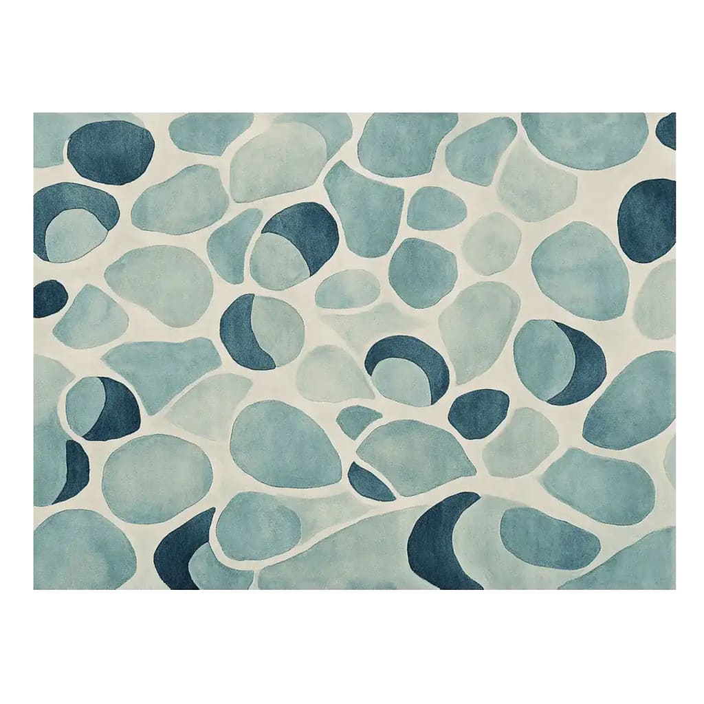 Beautiful Blue Pebbles Hand Tufted Area Rug featuring a unique contemporary design. Perfect for modern living rooms, this wool rug offers a soothing combination of varied blue tones, resembling scattered pebbles, ideal for adding a touch of elegance to your space.