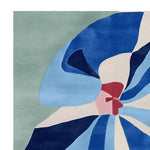 Vibrant Blue Petal Surg Hand Tufted Area Rug featuring abstract design with bold colors of blue, red, and white. Perfect for adding a contemporary touch to living room spaces, this square wool rug is a stylish choice for those seeking unique area rugs for living room decor.