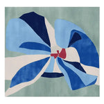 Stylish Blue Petal Surg Hand Tufted Area Rug featuring a contemporary abstract design with swirling blue and white petals on a soft green background. This square wool rug is perfect for adding a modern touch to living room area rugs, bringing vibrant color and elegance to any space.