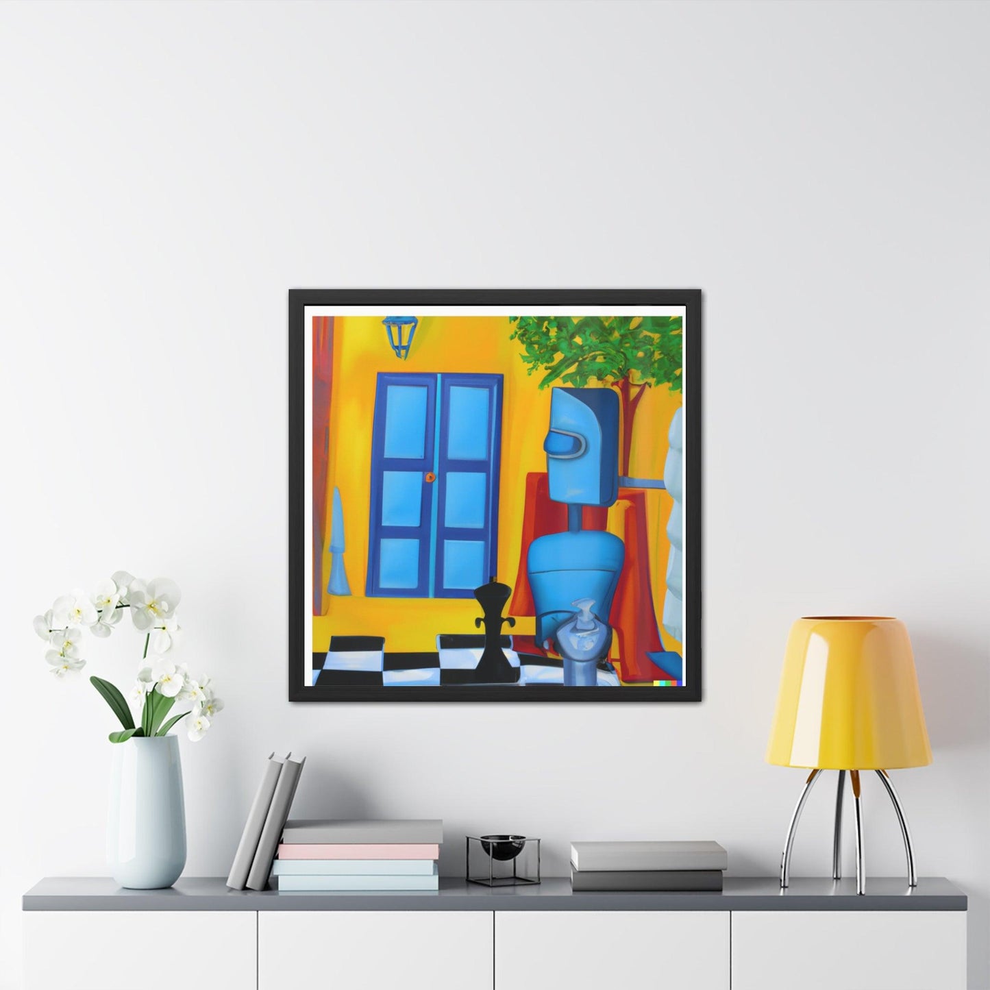 Blue Robot II Playing Chess Poster Wall Art