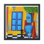 Blue Robot II Playing Chess Poster Wall Art 24″ x 24″ (Square) Semi Glossy