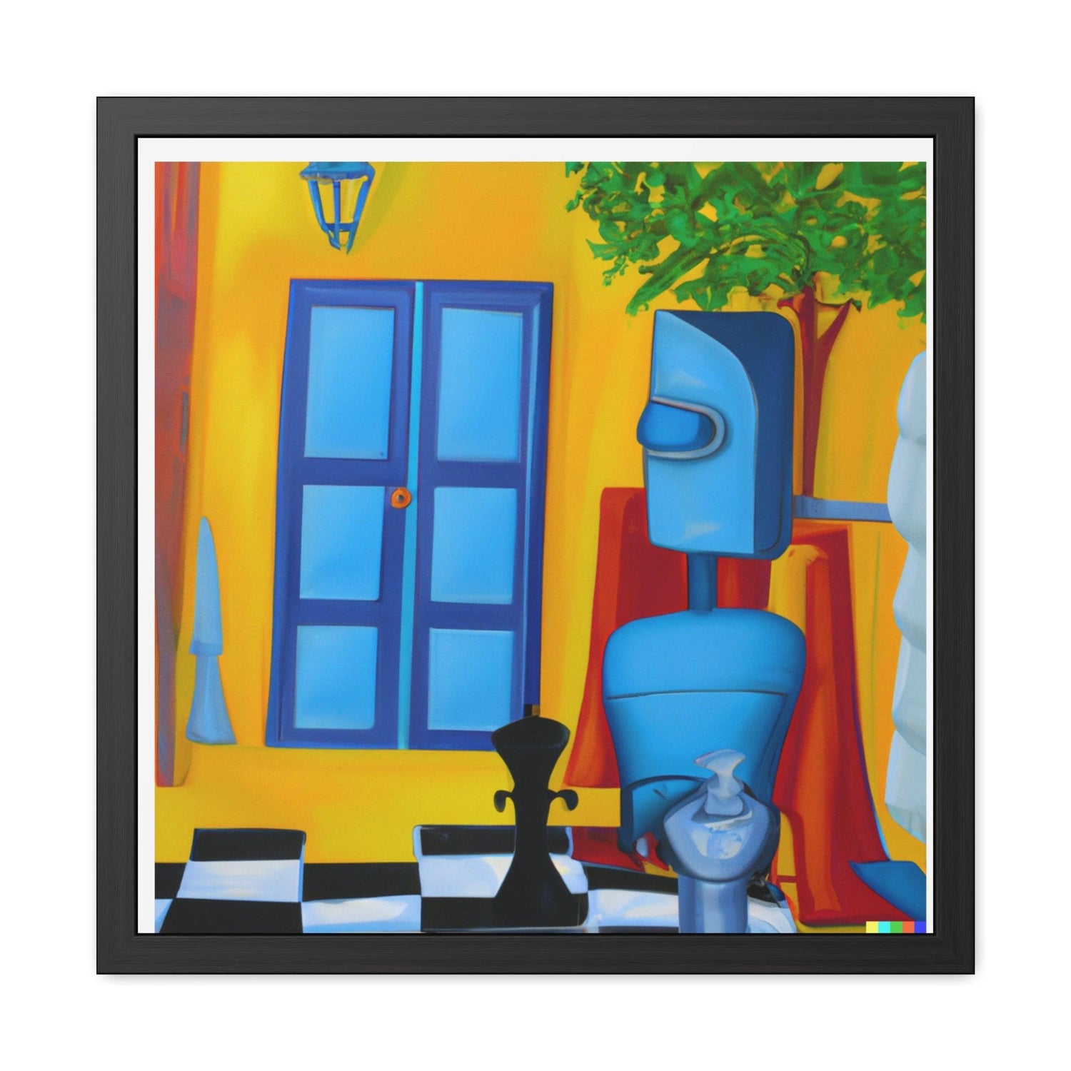 Blue Robot II Playing Chess Poster Wall Art 24″ x 24″ (Square) Semi Glossy