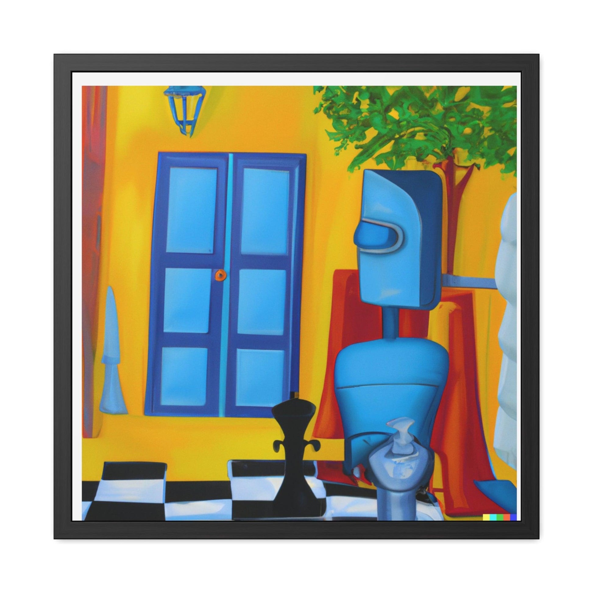 Blue Robot II Playing Chess Poster Wall Art 30″ x 30″ (Square) Semi Glossy