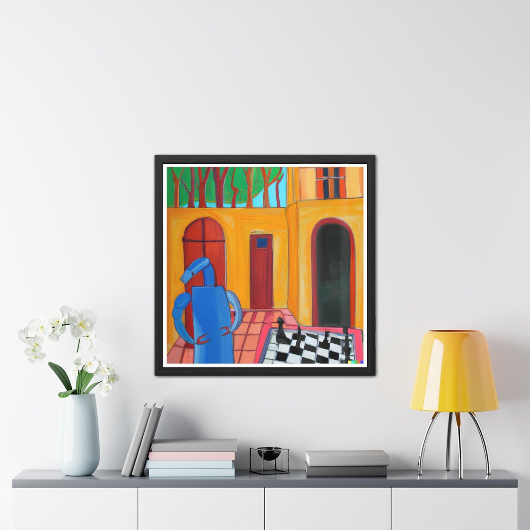 Blue Robot Playing Chess Poster Wall Art