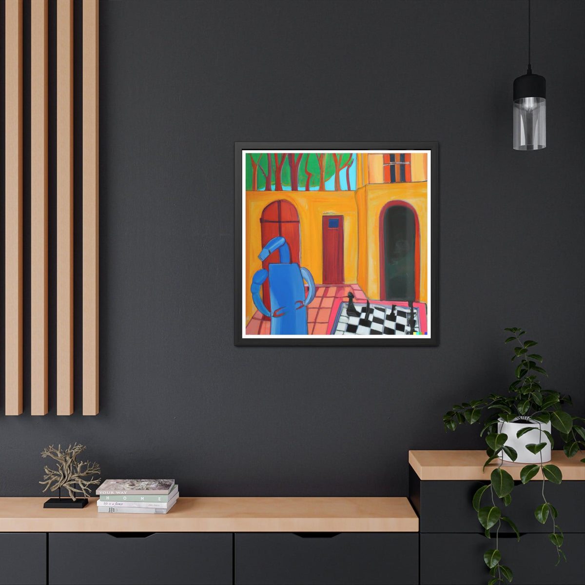 Blue Robot Playing Chess Poster Wall Art