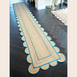 Blue Scalloped Border Jute Rug Runner 2.5' x 15'