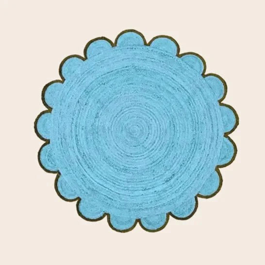 Blue Scalloped Round Jute Rug 9' x 9'