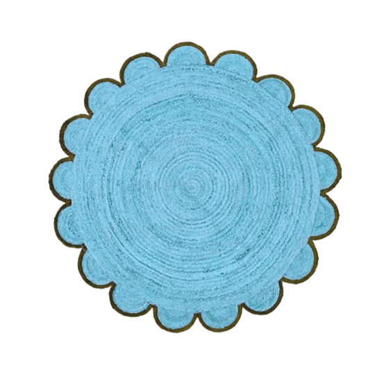 Blue Scalloped Round Jute Rug - MAIA HOMES