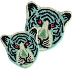 Vibrant Blue Tiger Face Hand-Tufted Wool Accent Rug, perfect for adding a bold statement to your office or living room. This unique area rug features an abstract tiger design in striking blue and black, ideal for enhancing any space with its artistic flair. A must-have wool rug for transforming your living room into a stylish haven.