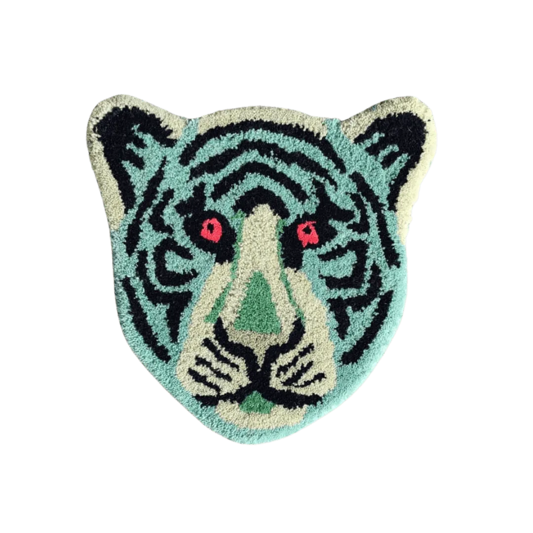 Blue Tiger Face Hand-Tufted Wool Accent Rug