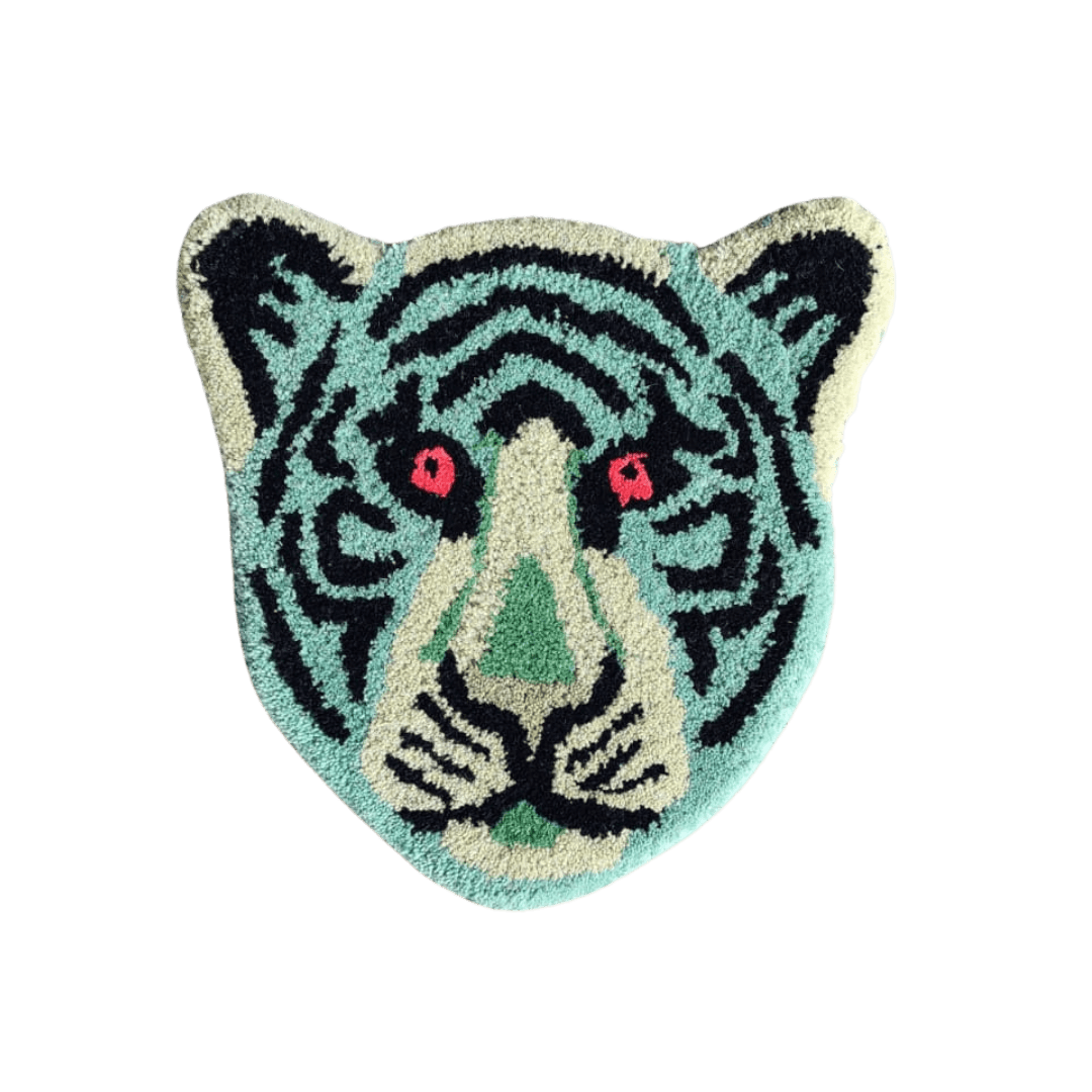 Blue Tiger Face Hand-Tufted Wool Accent Rug - MAIA HOMES
