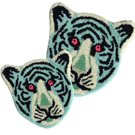 Blue Tiger Face Hand-Tufted Wool Accent Rug - MAIA HOMES